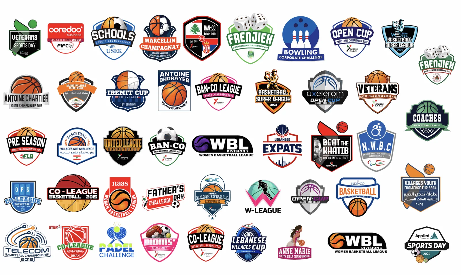 Logos of previous Sports Mania leagues, cups and challenges
